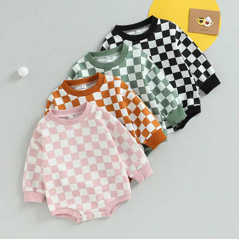 Baby Checkered Print Bubble Romper Onesie